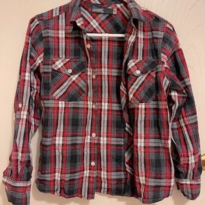 Boys button down long sleeve plaid collared top, Size M
